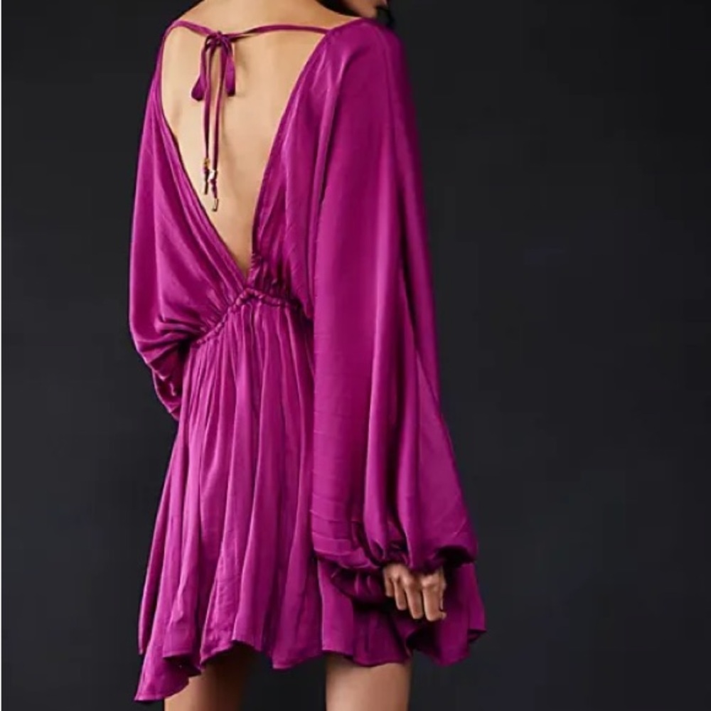 Free People Fuchsia Plunging Mini Dress - Picture 2 of 7